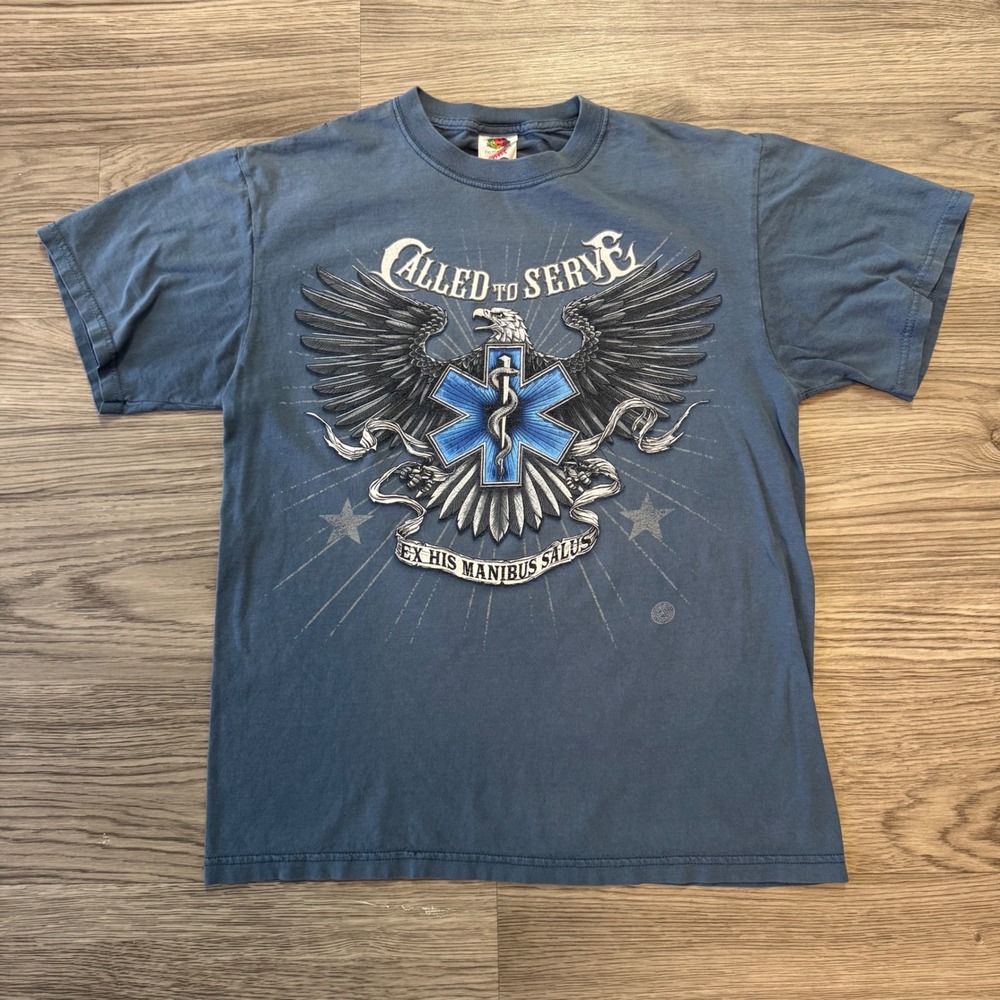 Vintage Y2K Fruit of the Loom Called To Serve EMS Paramedic T-Shirt Blue Mens M